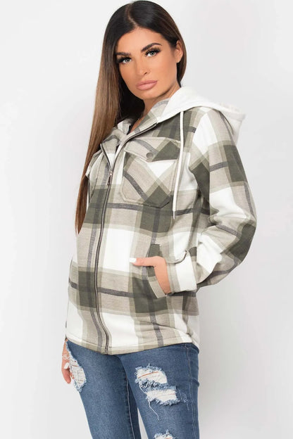 Khaki Check Hooded Shacket