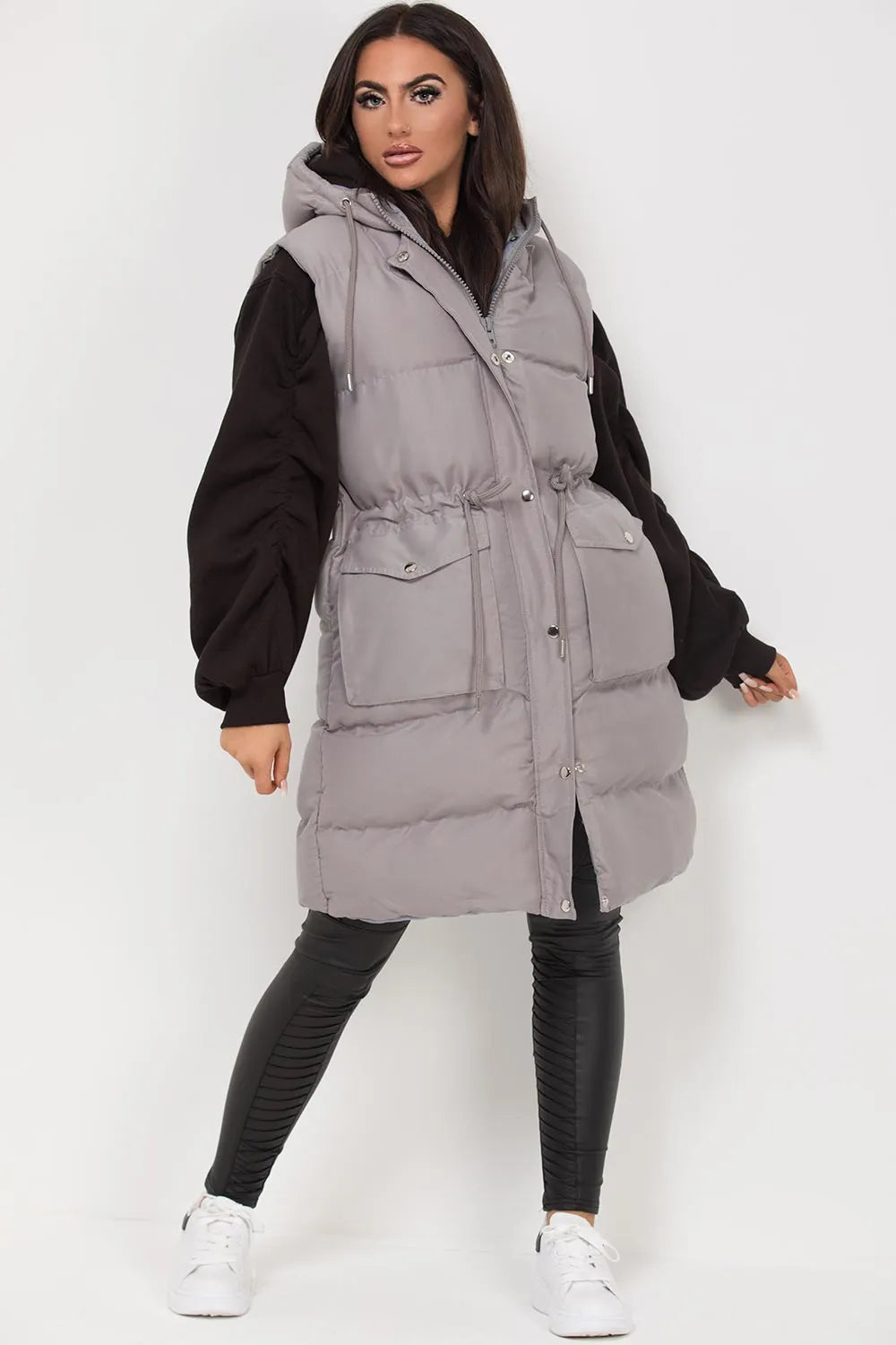 Longline Gilet With Drawstring Waist Grey