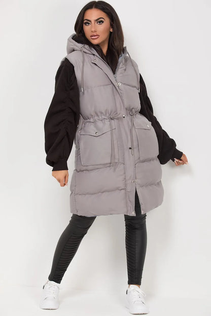 Longline Gilet With Drawstring Waist Grey