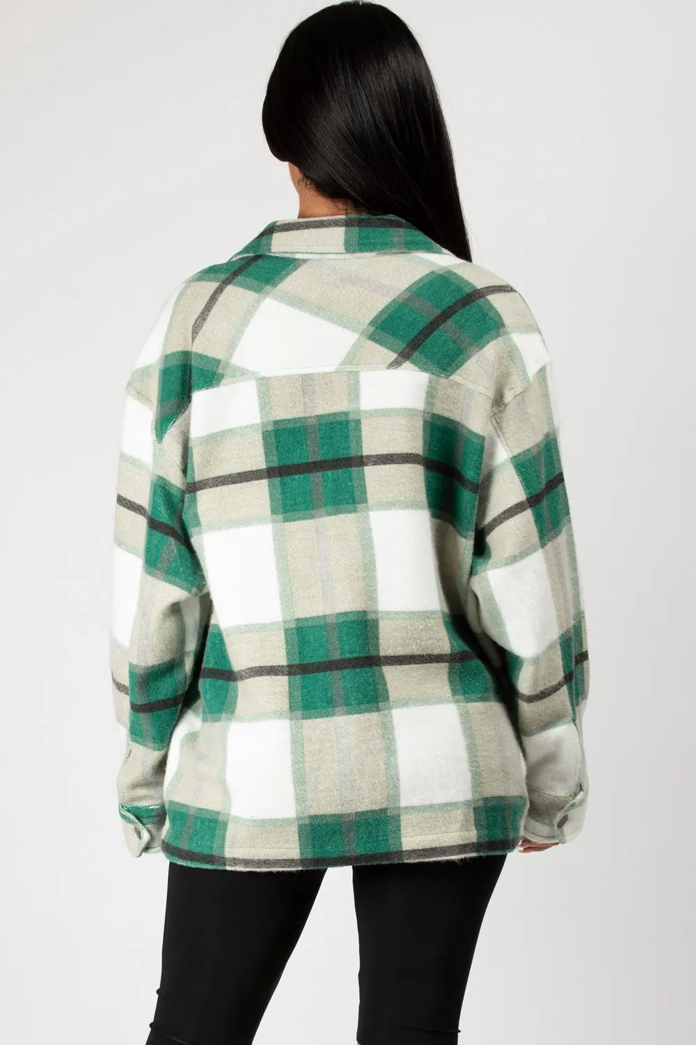 Green Check Oversized Shacket Shirt