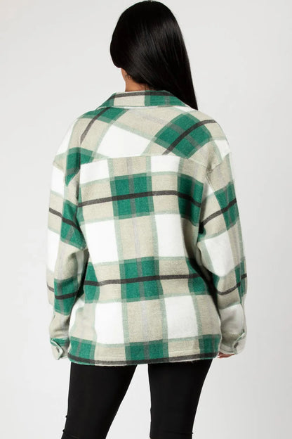 Green Check Oversized Shacket Shirt