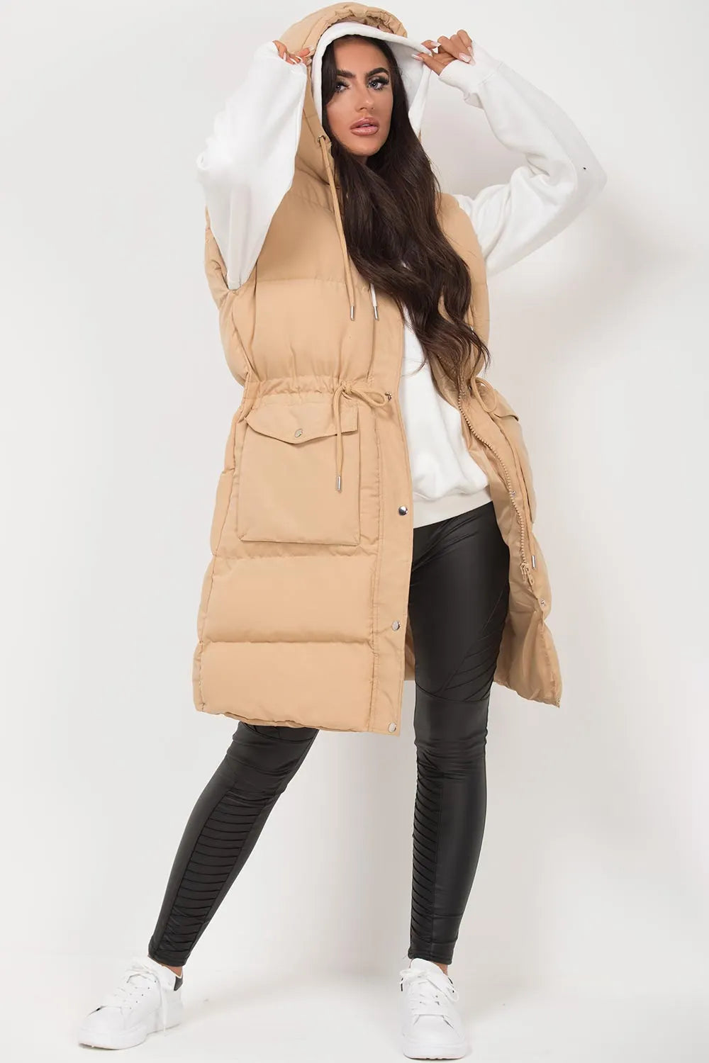 Longline Gilet With Drawstring Waist Stone