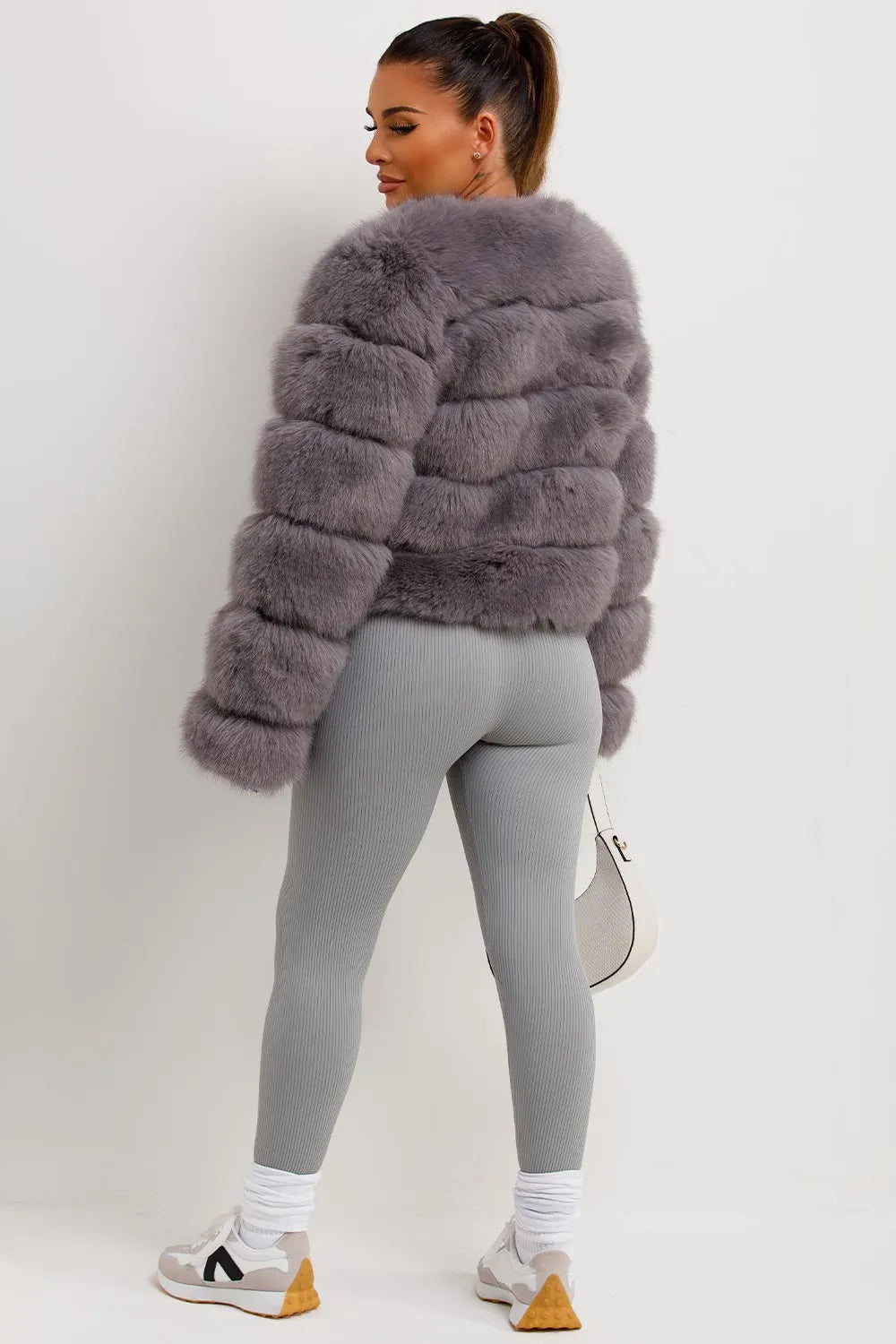 Faux Fur Bubble Coat Grey