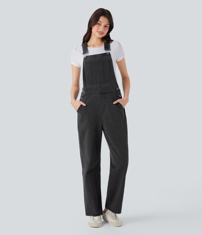 FlexTM Straight Leg Denim Casual Overalls with Pockets