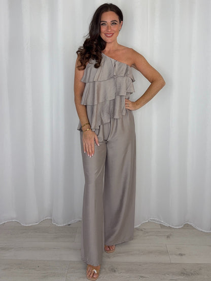 One Shoulder Layered Top And Trouser Co-Ord (3 Colours)