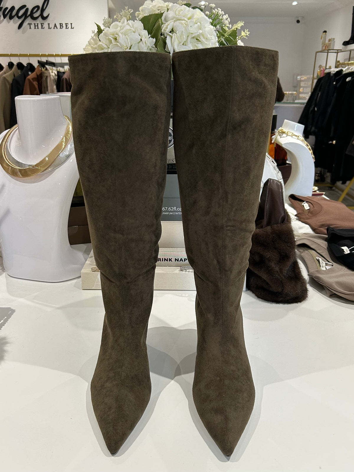 Faux Suede Knee High Stiletto Boots (2 Colours)