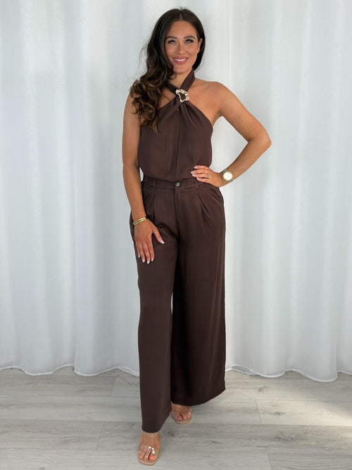 Gold Buckle Racer Cut Top And Wide Leg Trouser Co-Ord (3 Colours)