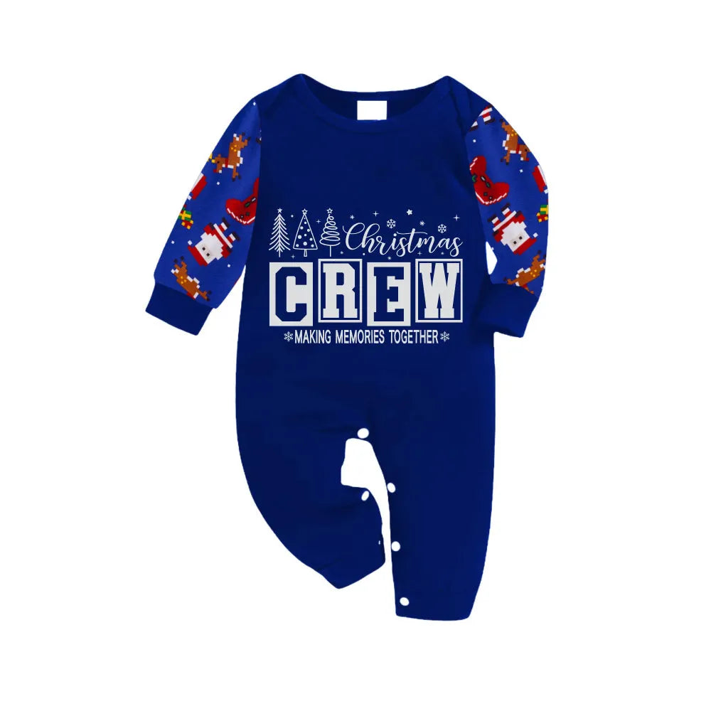 Christmas Family Matching Pajamas-Cozy Blue Pjs Set with "Christmas Crew Making Memories Together" Print