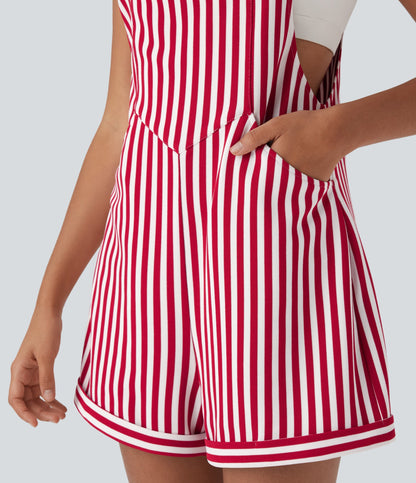 Pockets Stripe Waffle Overalls