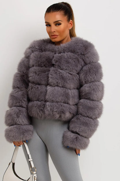 Faux Fur Bubble Coat Grey