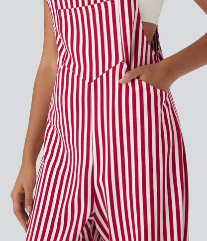 Stripe Waffle Jogger Overalls with Pockets