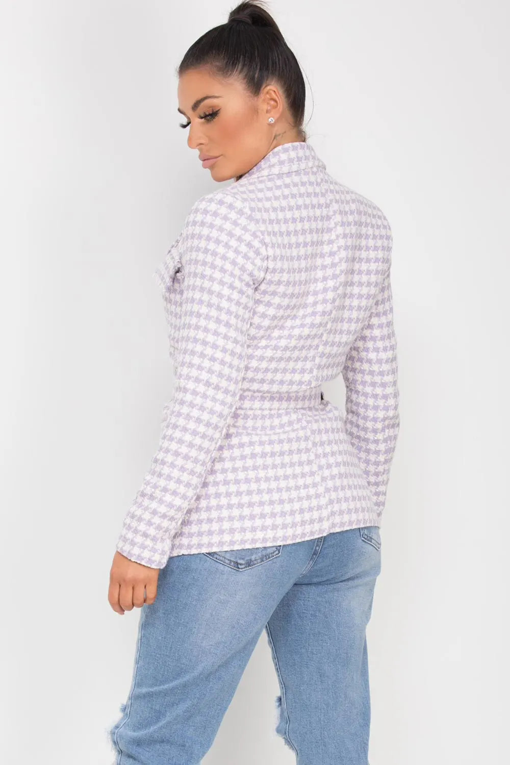 Tweed Blazer With Belt Lilac