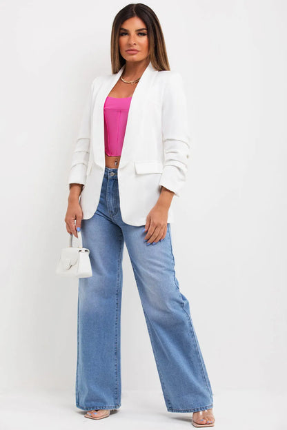 Off White Ruched Sleeve Blazer