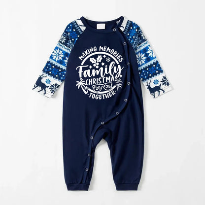 Christmas Make Memories Together 2025 Print Blue Family Matching Pajamas With Dog bandana