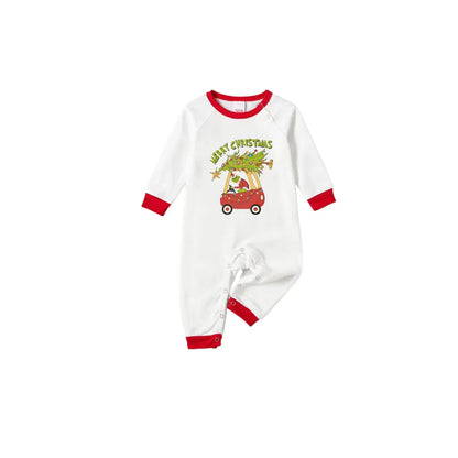 Family Christmas White Pajamas Set With Funny Pattern Design