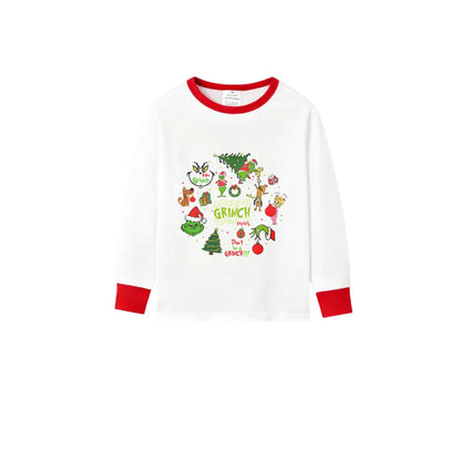 Family Christmas White Pajamas Set With Xmas Pattern Design