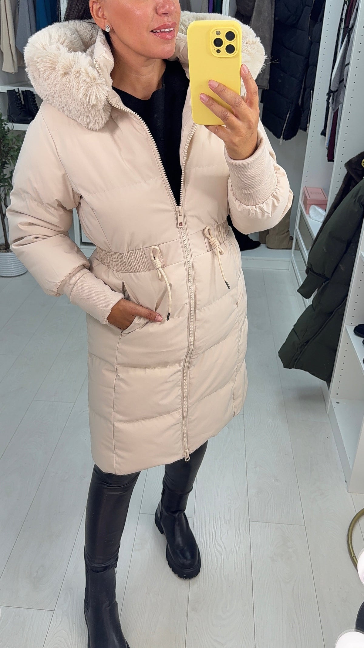 Sandie Faux Fur Hooded Longline Coat