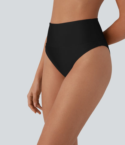 High Waisted Tummy Control Sheen Bikini Bottom Swimsuit