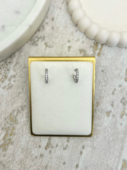 Thin Diamonté Half Hoop Earrings (2 Colours)