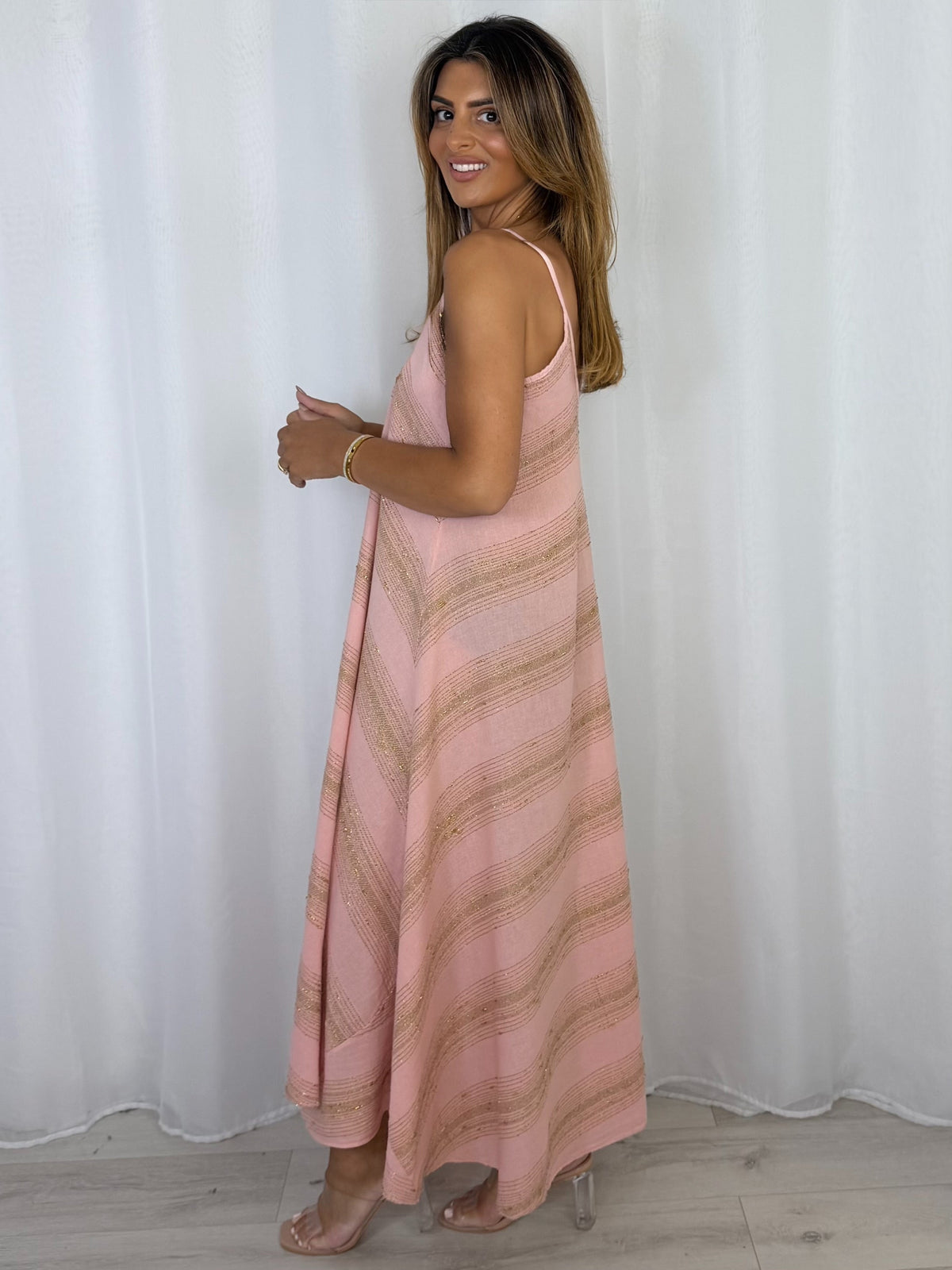 V-Neck Strap Gold Fleck Maxi Dress (5 Colours)