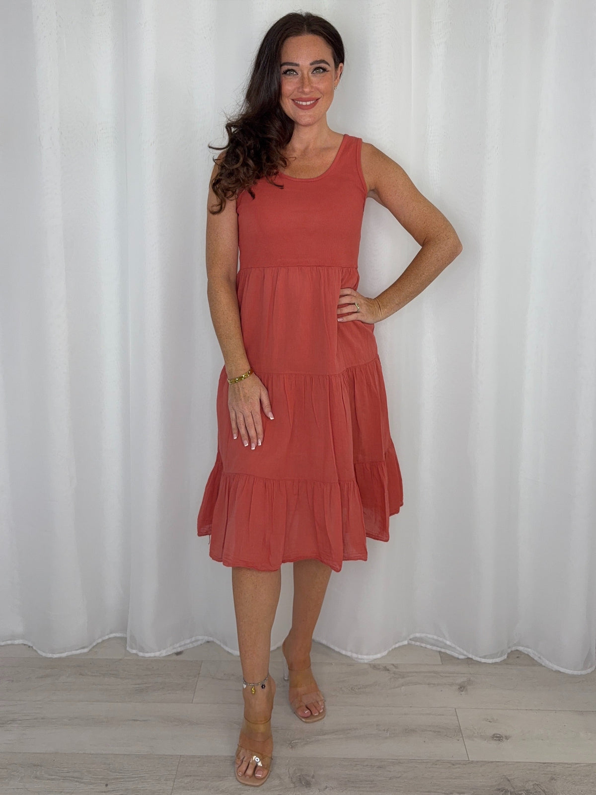 Ribbed Bodice Tiered Midi Dress (6 Colours)