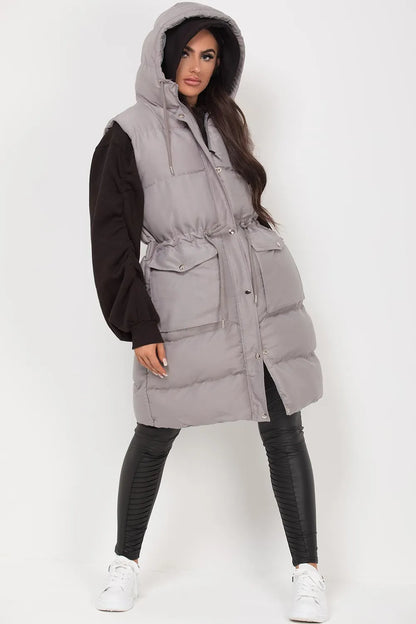 Longline Gilet With Drawstring Waist Grey