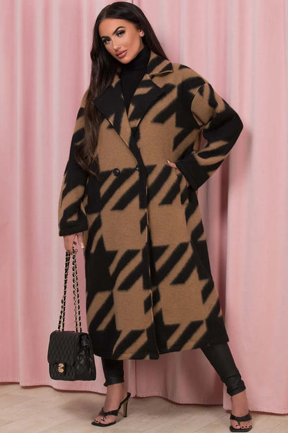 Black Long Coat Dogtooth Print