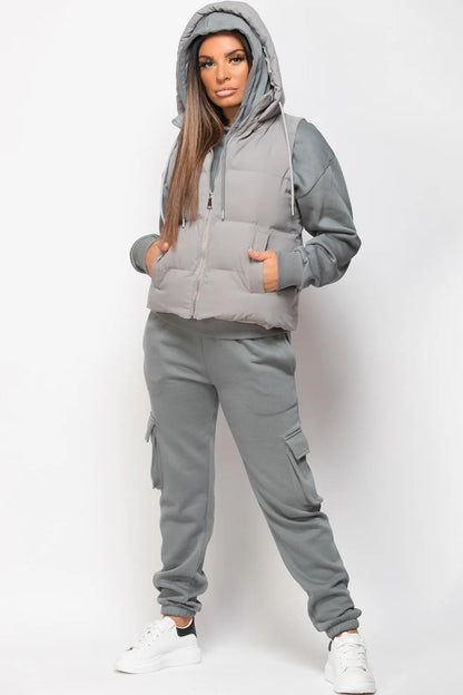 Hooded Padded Gilet Sleeveless Jacket Grey