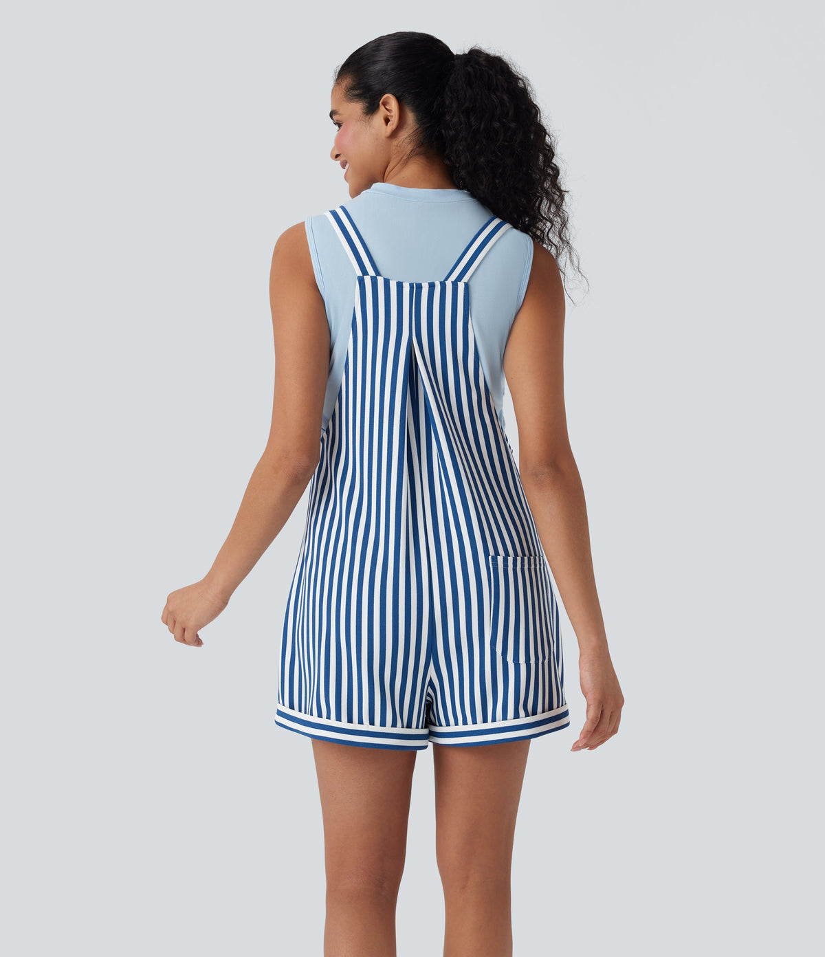 Pockets Stripe Waffle Overalls