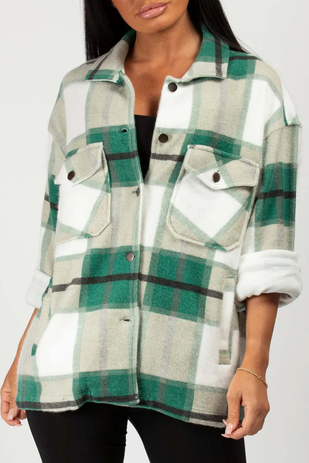 Green Check Oversized Shacket Shirt