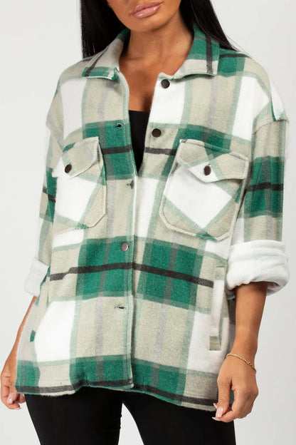 Green Check Oversized Shacket Shirt