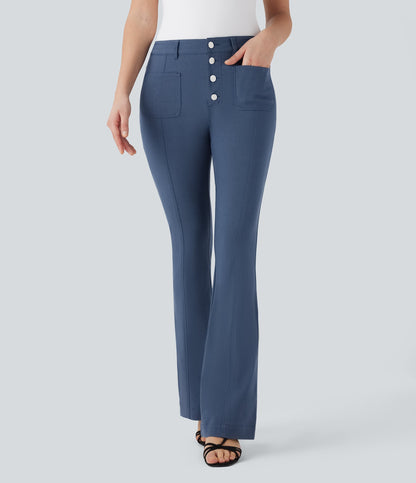 Mid Rise Denim Like Work Pants with Pockets