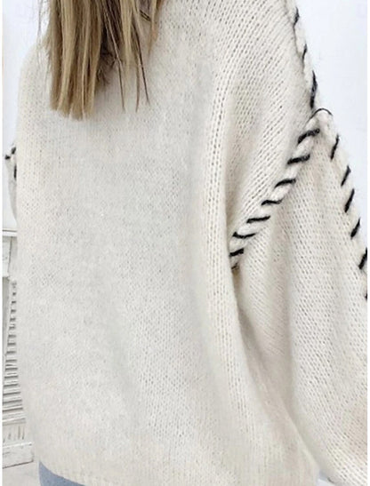 Women's Sweater Casual Soft Pure Color Ribbed Crew Neck Knitted Long Sleeve Regular Tops