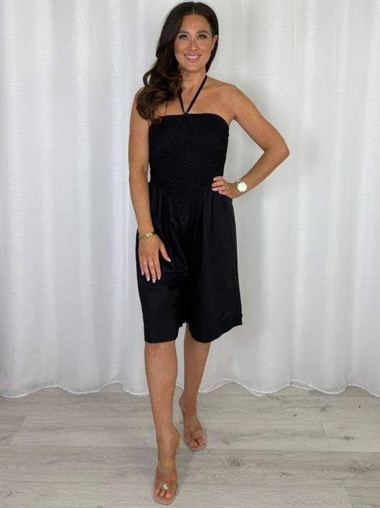 Crinkle Bust Halter Neck Style Playsuit (3 Colours)