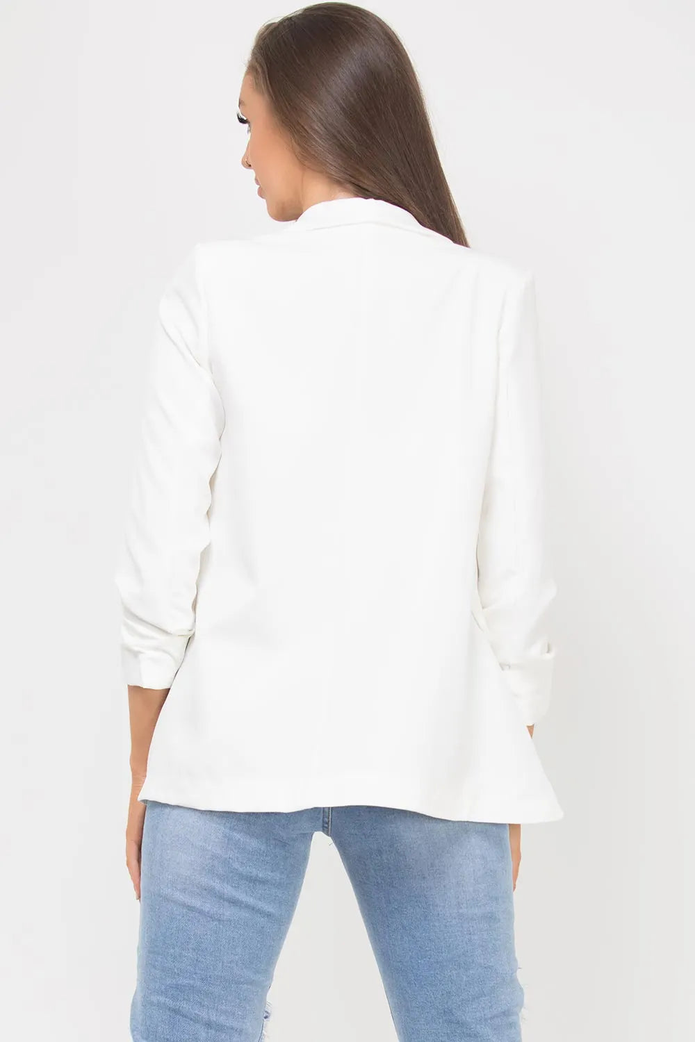 Ruched Sleeve Blazer Cream