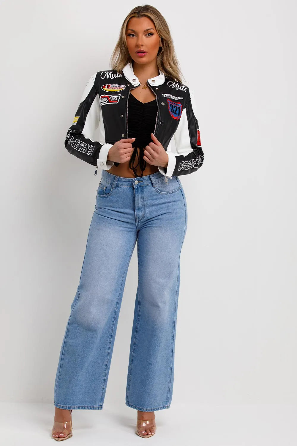 Faux Leather Racer Jacket Black