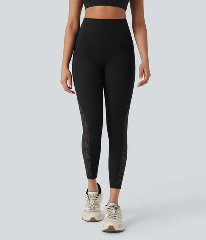 UltraSculptTM SoCinched High Waisted Tummy Control Contrast Lace Shaping Training Leggings with Pockets