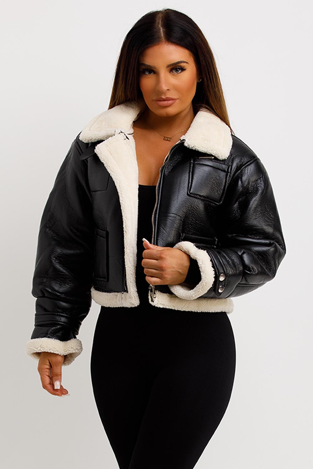 Crop Aviator Jacket Black