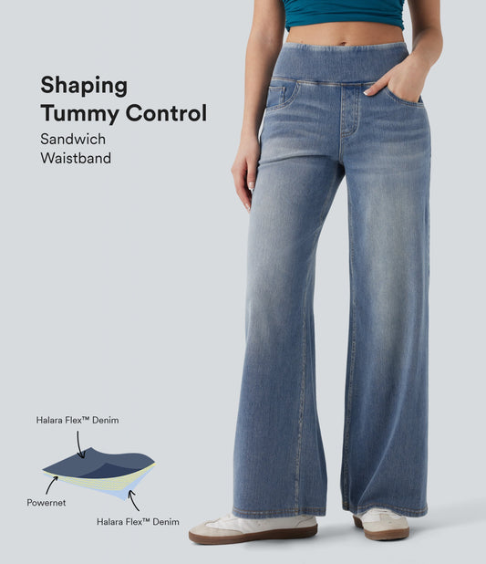 FlexTM SoCinched Mid Rise Tummy Control Casual Baggy Jeans with Pockets