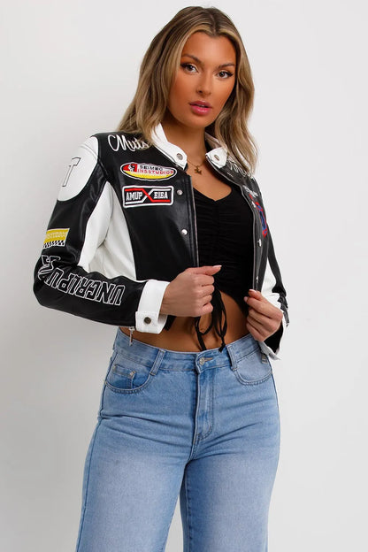 Faux Leather Racer Jacket Black