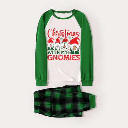 Green Raglan Top Green Plaid Christmas Pajamas Set With Cute Gnomes and  “Christmas WITH MY GNOMIES” Print