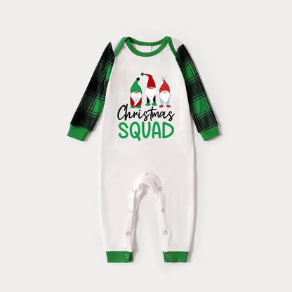 Green Raglan Top Green Plaid Christmas Pajamas Set With Gnomes and  “Christmas SQUAD” Print