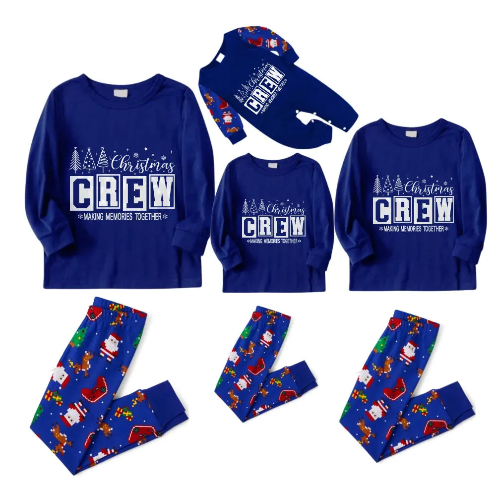 Christmas Family Matching Pajamas-Cozy Blue Pjs Set with "Christmas Crew Making Memories Together" Print