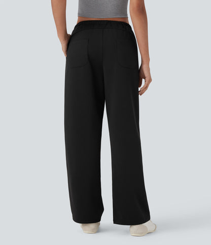 Low Rise Drawstring Straight Leg Yoga Pants with Pockets