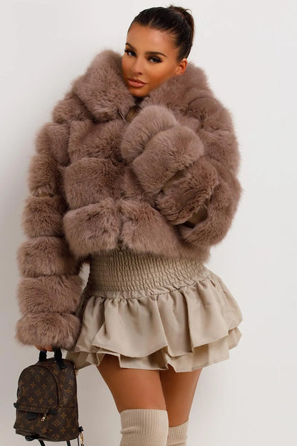 Faux Fur Coat With Hood Tan