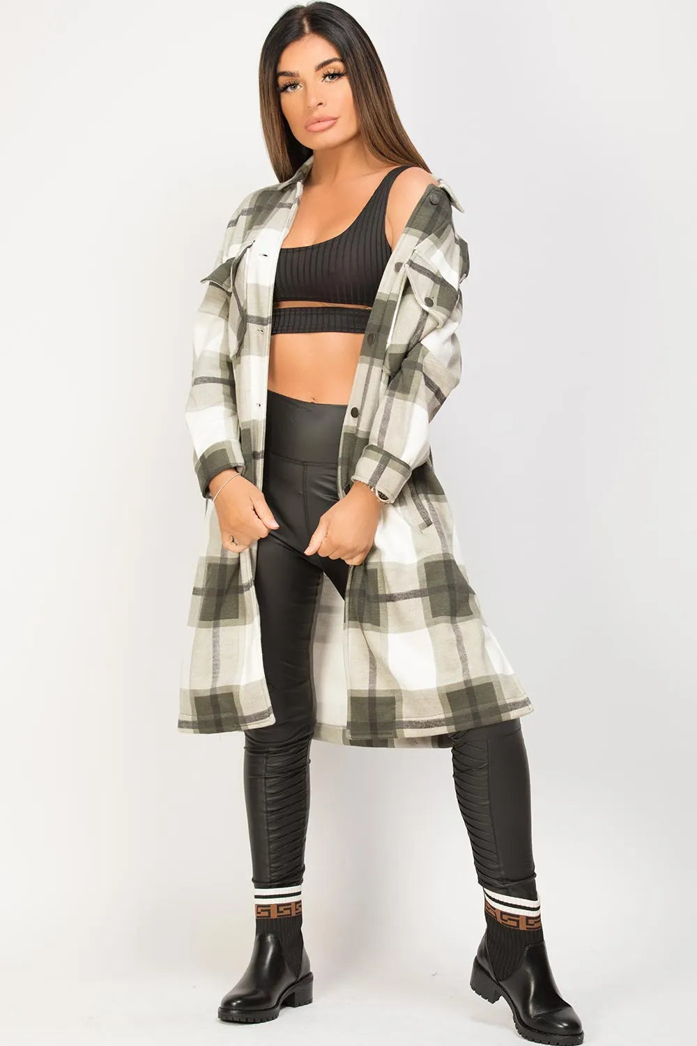 Longline Shacket Khaki Check
