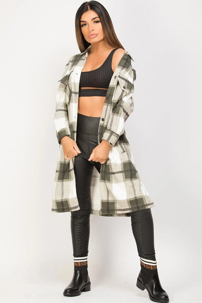 Longline Shacket Khaki Check