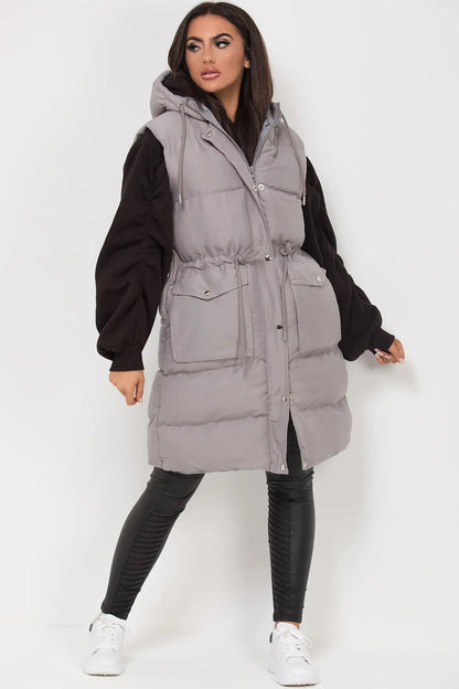 Longline Gilet With Drawstring Waist Grey