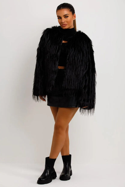 Shaggy Faux Fur Jacket Black