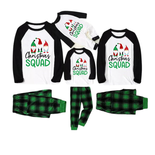 Black Raglan Top Green Plaid Christmas Pajamas Set With Gnome and Holiday Text